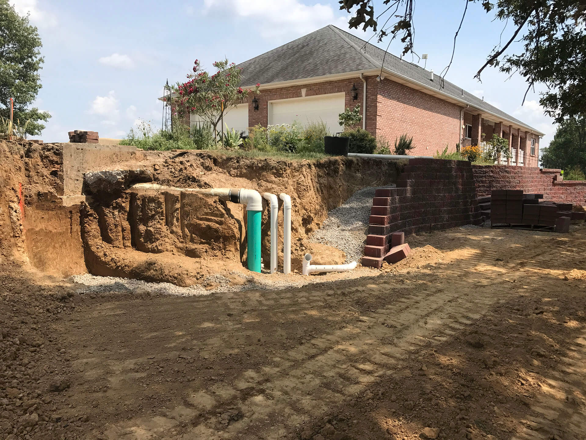 retaining wall under construction Dexter, MO Project