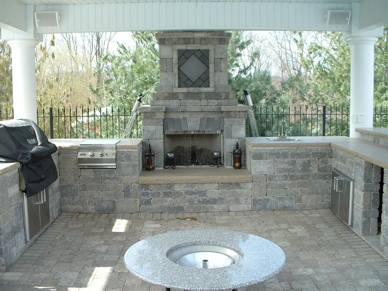 stone patio with fireplace and chimney Cape Girardeau, MO Project
