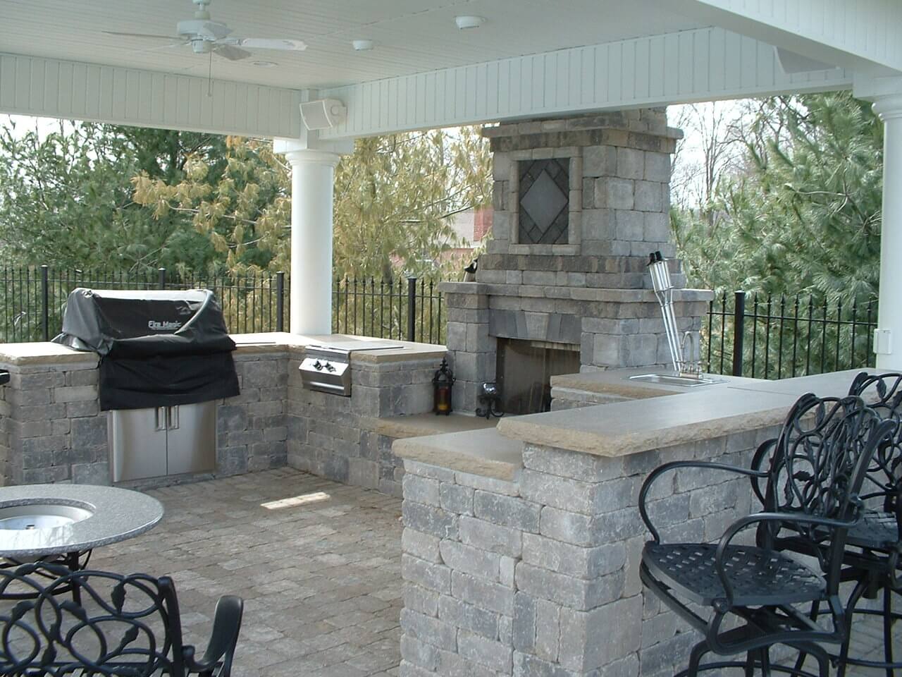 covered patio with stone fireplace Cape Girardeau, MO Project