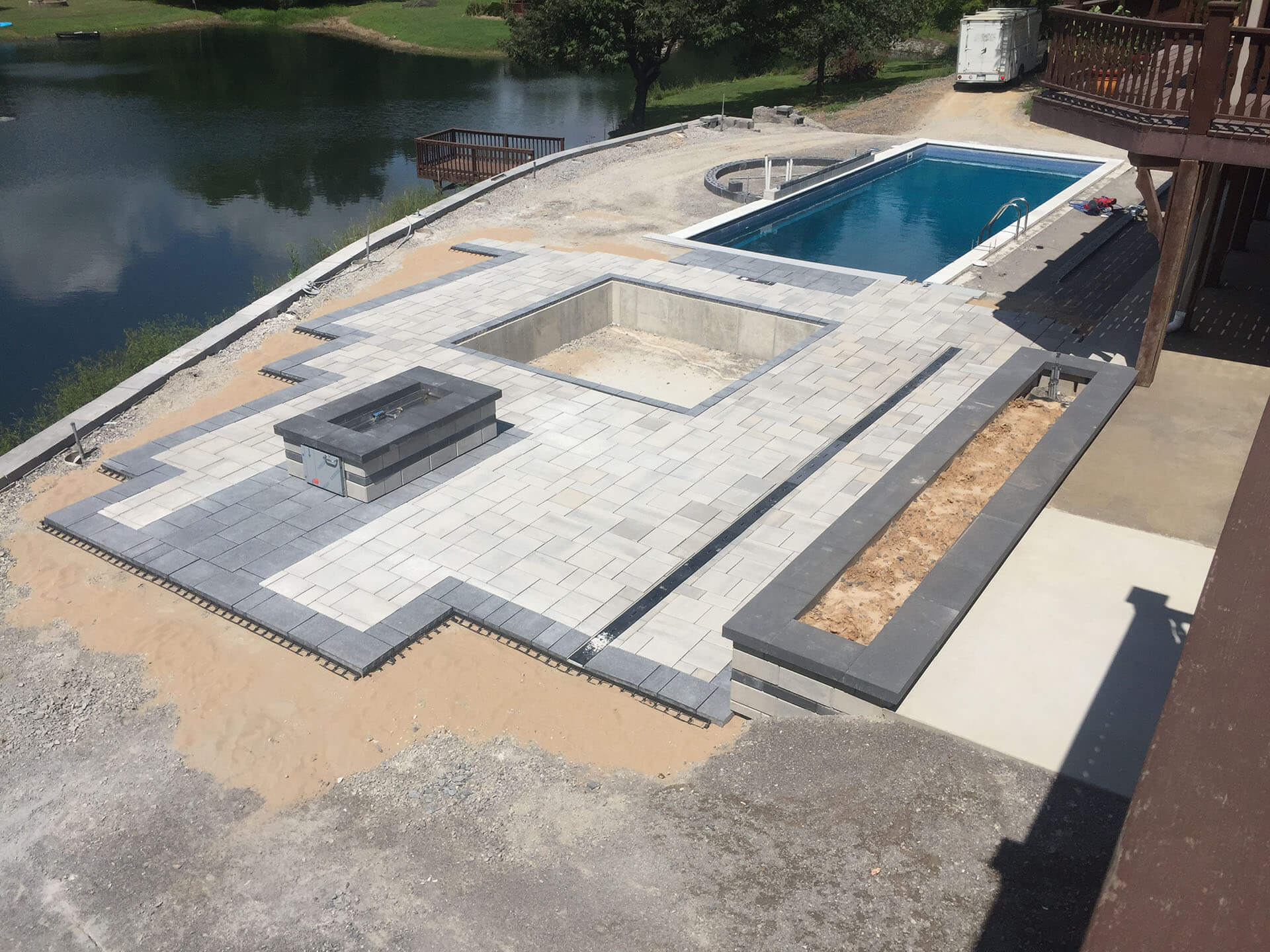 stone pool deck in gray and white Cape Girardeau, MO Project