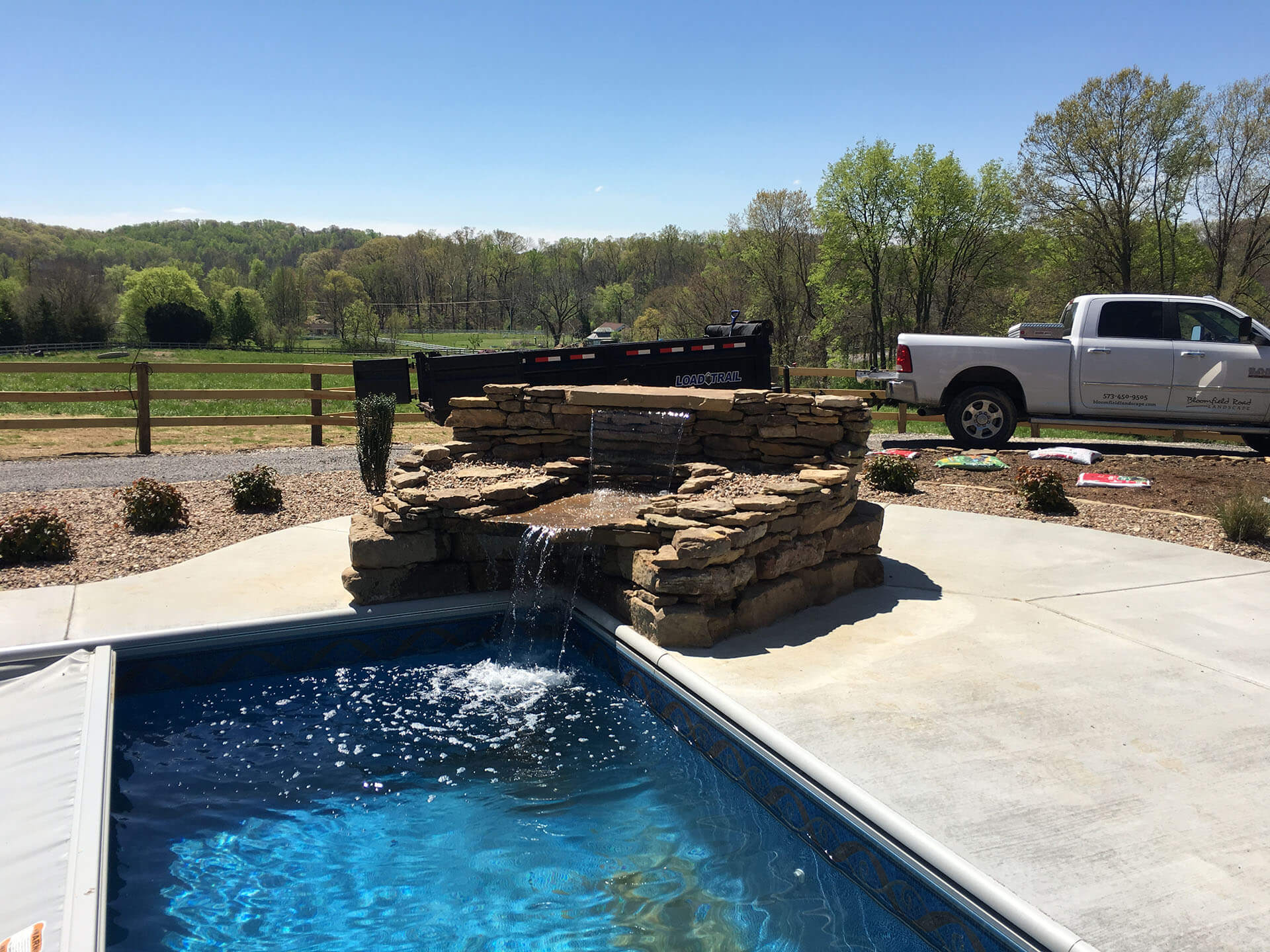 swimming pool with stone waterfall Cape Girardeau, MO Project