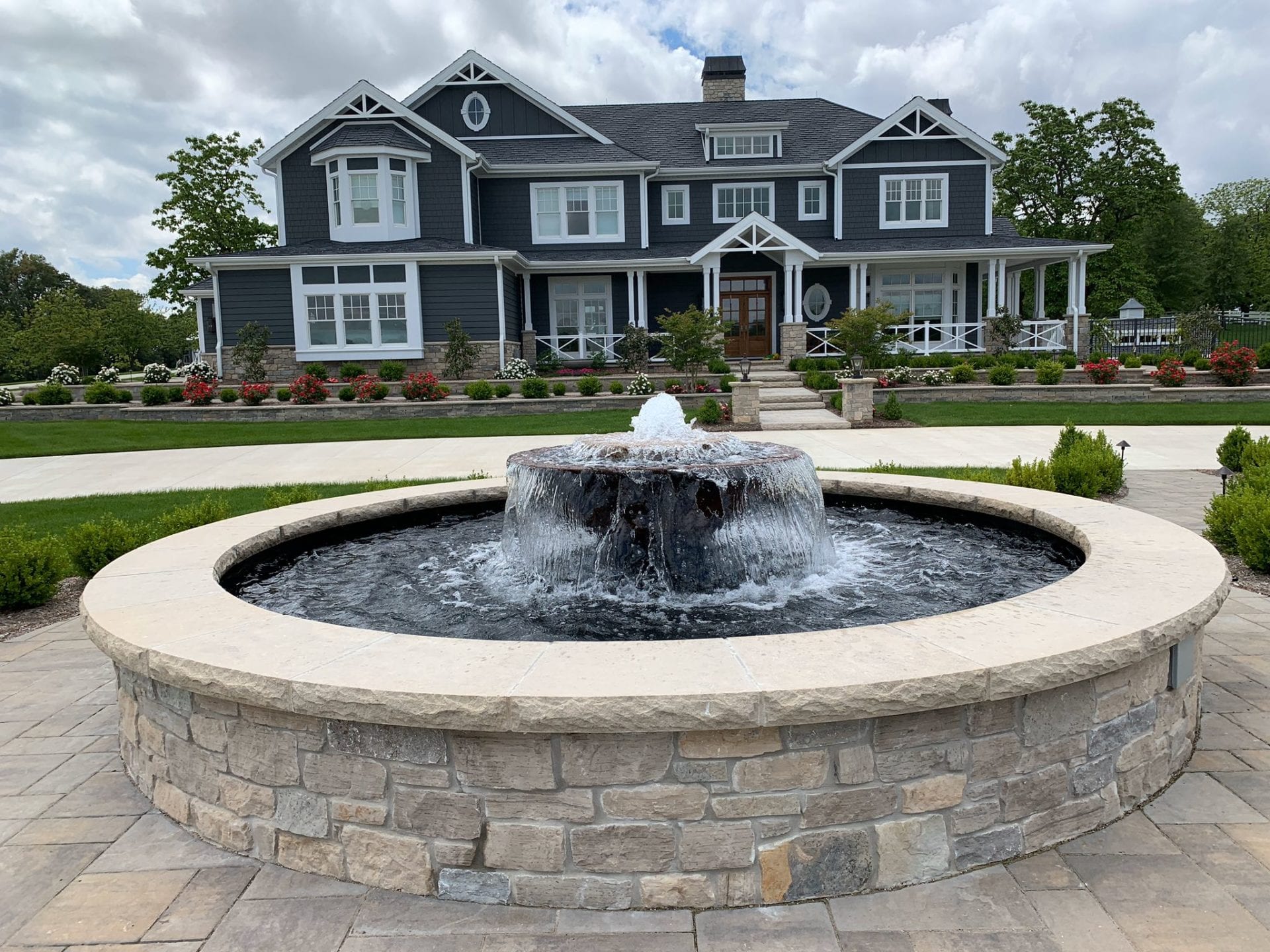 Water fountain with complete front landscape